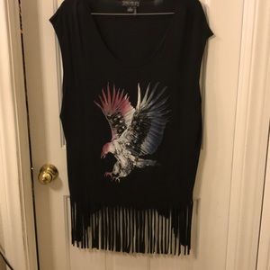 FOREVER 21+ long eagle fringed hem s/less tee 3x!!